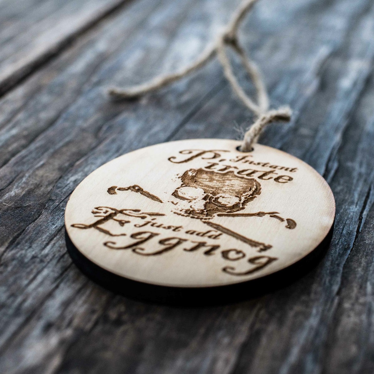Ornament - Instant Pirate Just Add Eggnog - Raw Wood 3x2in Ornament - Instant Pirate Just Add Eggnog - Raw Wood 3x2in