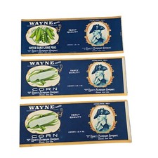 Set Of 3 NOS Vintage Can Embossed Label Wayne Brand Corn Edgett-Burnham Co