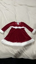 Girls Christmas Holiday Dress, Red Velvet, White Faux Trim, Size 2T
