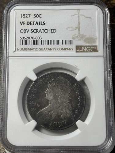 1827 50c NGC VF Details, Scratch Capped Bust Half Dollar