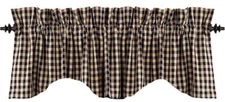 Heritage House Check Scalloped Black and Nutmeg 72" x 15.5" Lined Cotton Valance