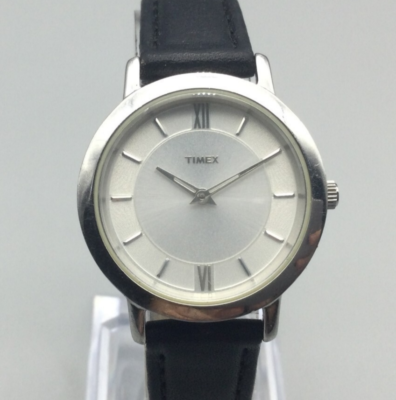 Timex Watch Women 30mm Silver Tone Black Leather Band New  display picture 1