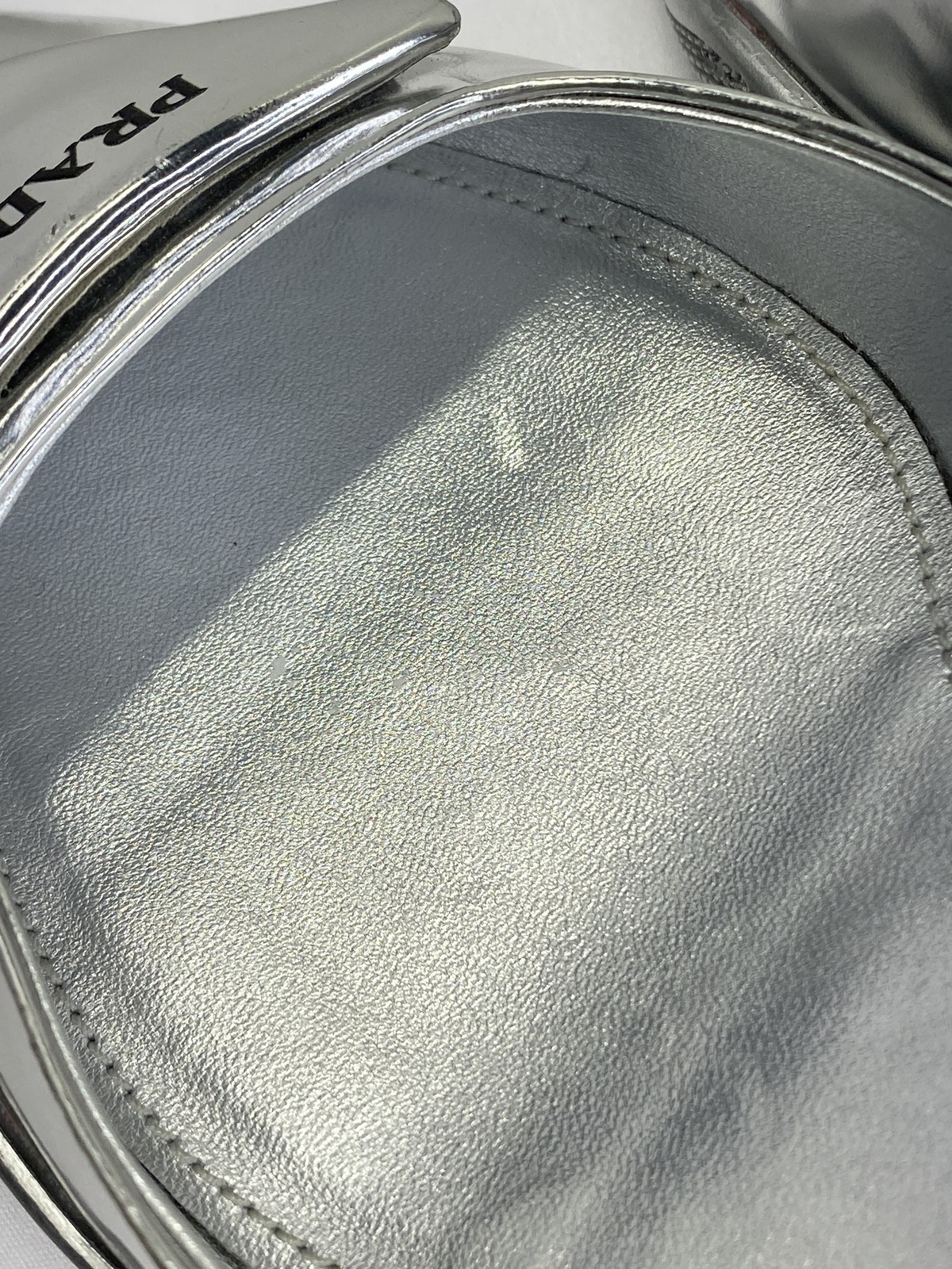 Prada Womens Pumps Silver Size 7.5 Pointed Slingback Low Kitten Heel Logo thumbnail 9