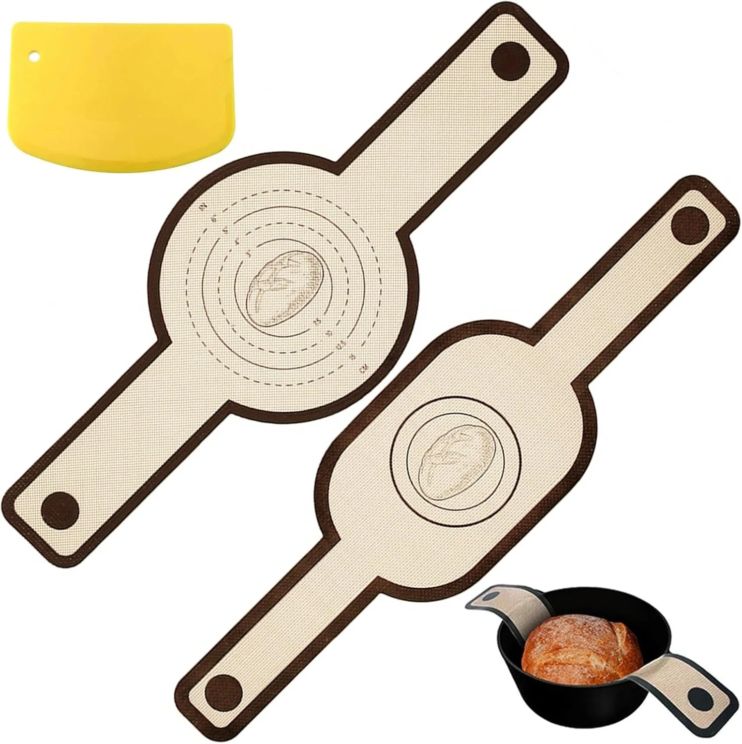 Silicone Baking Mat for Dutch Oven, Pack of 2, Silicone Bread Sling with Long Ha