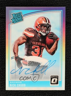 2018 Donruss Optic Rated Holo Prizm 66/99 Nick Chubb #158 Rookie Auto RC 1q7k