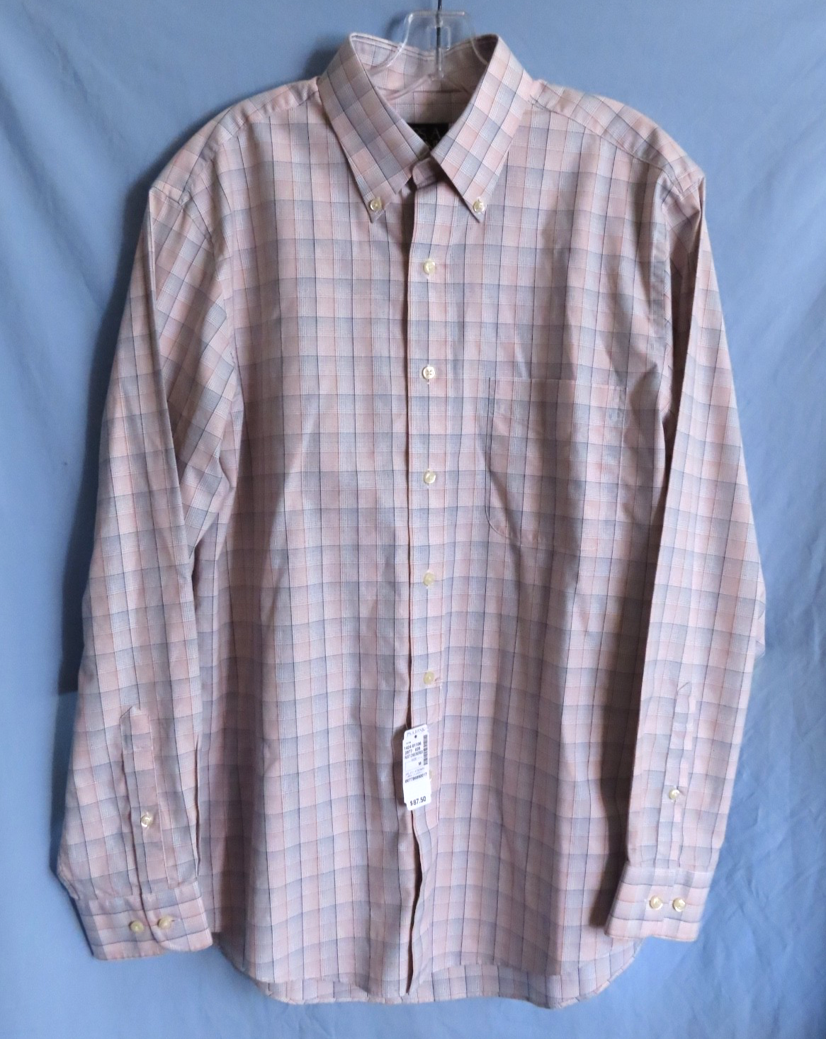NWT JOS A BANK Long Sleeve TAILORED FIT DRESS SHIRT Button-Up Plaid Ruse Check M