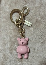 Coach Pink Bear Key Chain Bag Charm Gold Tone Metal Resin Logo Accent
