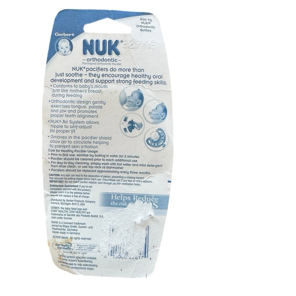 Chupetes de Ortodoncia Gerber NUK Azul Blanco Con Verde 0m+ Nuevo de Lote Antiguo Estilo Clásico Foto 2 de 4