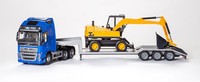 Emek - Volvo FH16 6X4 Blau Mit Dreiachser Und Lannen Bagger - 1/25 - EMEK33754