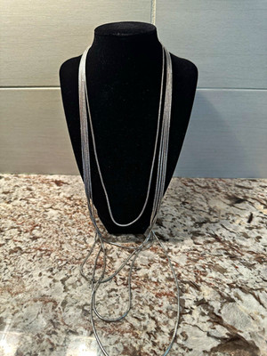 Silver Tone Multi-Strand Layered Snake Chain Necklace 30 in Lobster Clasp