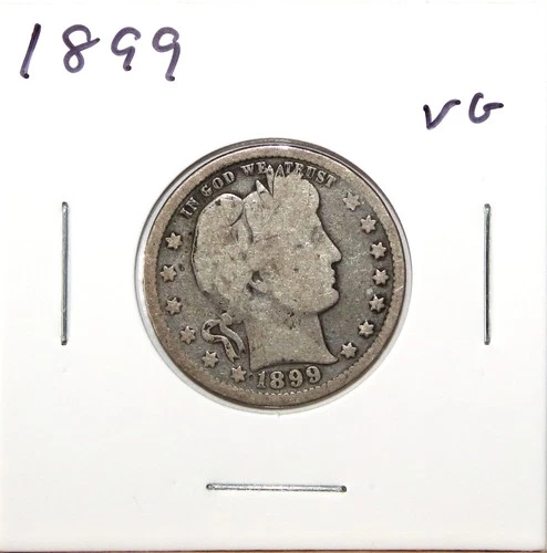 1899 US Barber 90% Silver Quarter 25c VG Very Good Free Shipping