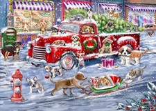300 Large Piece Jigsaw Puzzle Christmas Puppies Cute Dog Winter Holiday Adult