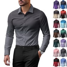 Men's Fashion Gradient Versatile Casual Long-sleeved Shirt Plain Polo Top Blouse