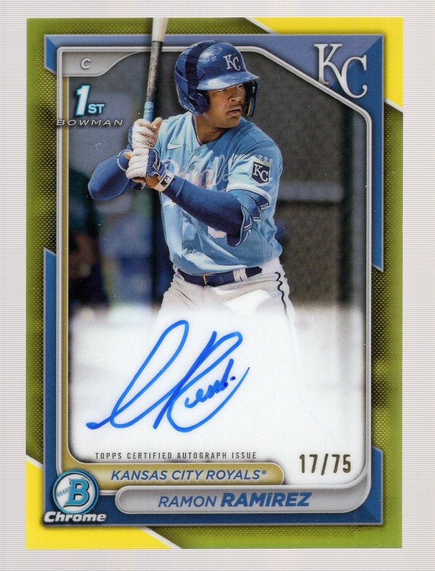 RAMON RAMIREZ 2024 BOWMAN CHROME YELLOW REFRACTOR 1ST RC ON CARD AUTO #17/75