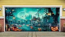 8 x 16 ft Halloween Garage Door Cover Decorations Pumpkin ghosts scary H11