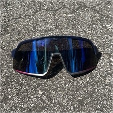 Shield Cycling Sunglasses, Mirrored Blue Lens, Blue Plastic Frame, Unisex