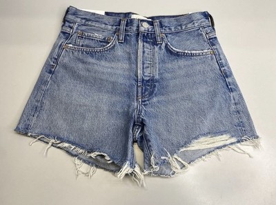 Agolde Womens Long Short Community Blue Size 27 Parker Loose Fit Vintage Fray
