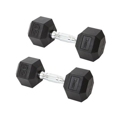 York Barbell Hex Dumbbell Set 20LB Rubber Coated Fixed Weight Dumbbells Pack 2