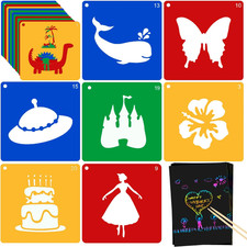 20 Pieces Stencils for Kids with 5 PCS Scratch Paper, 8 x 8 Inch Large Stenci...