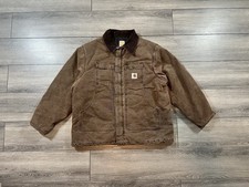 Carhartt Brown Work Jacket Corduroy Collar Logo Patch Button Full Zip Men's 2XL