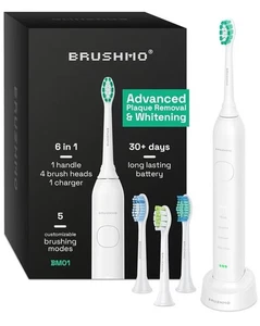 Brushmo Super Sonic Electric Toothbrush with 4 Replacement Heads - Rechargeable