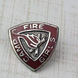 Camp Fire Girls Sterling Silver Tiny 1/2" Red Enamel Pin Campfire Girls