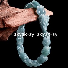 Certified Grade A Bluewater Natural Burma Jade jadeite Dragon Bracelet 7.5"---1