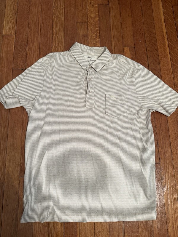 Tommy Bahama Men’s Polo Shirt Beige Striped Large
