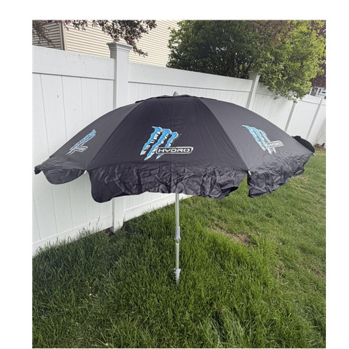 Monster Energy HYDRO Beach Umbrella Logo Pattern Round Canopy Silver Pole
