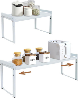 2 Packs Expandable Cabinet Shelf 13.8~26''(L), Stackable Kitchen Counter Shelf Or