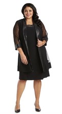 R M Richards Women  s Size 14 Chevron Metallic Jacket Dress Black/silver