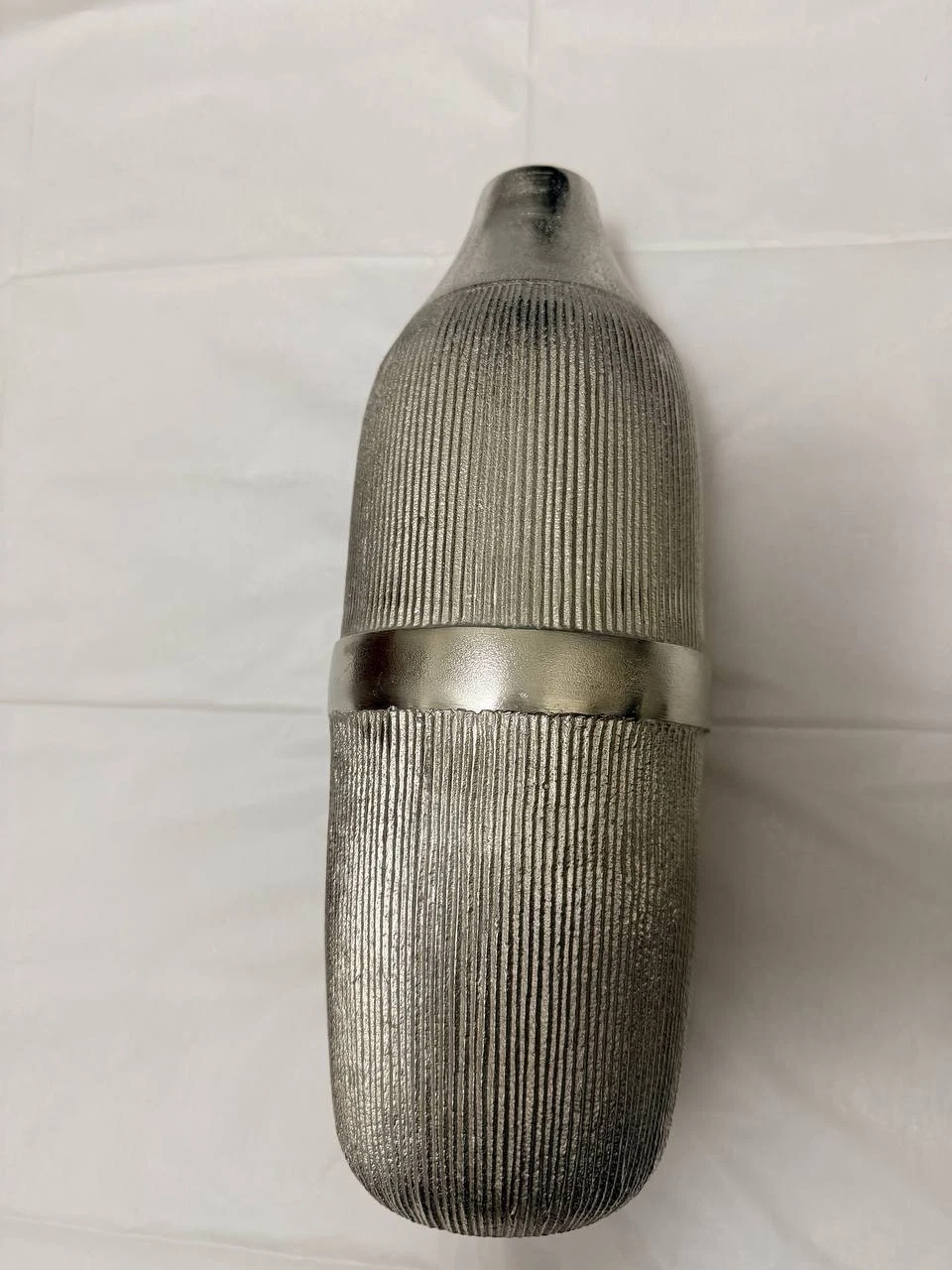 Vintage Design Solid Cast Aluminium Vase Fluted Shape Modernist 32cm