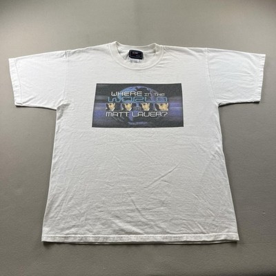 Vintage NBC Matt Lauer T-Shirt Mens Large White Where In The World Today News