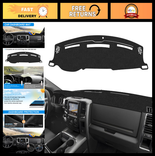 Dash Cover Mat for 2009-2018 Dodge Ram 1500 2500 3500 - Non-Slip UV Protector