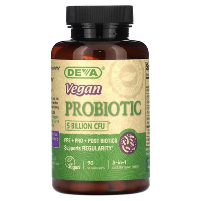2 X Deva, 3-in-1 Vegan Probiotic, 5 Billion CFU, 90 Vegan Caps