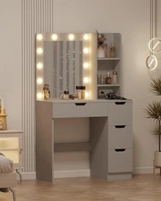 Vanity Desk with Mirror and Lights, 4 Drawers, USB Power Outlet Makeup Table
