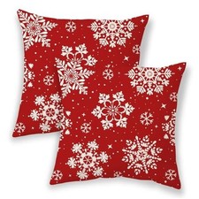 Christmas Pillow Covers 16x16 Inch 2 16" x 16" Pack of 2 Red White Snowflake