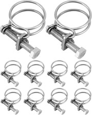 10-pack 1-12 Double Wire Hose Clamps With Bolt 304 Stainless Adjustable Fit.