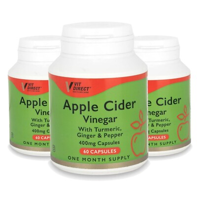 Vit Direct Apfelessig mit Kurkuma Ingwer & Pfeffer 400mg - 60 Kapseln