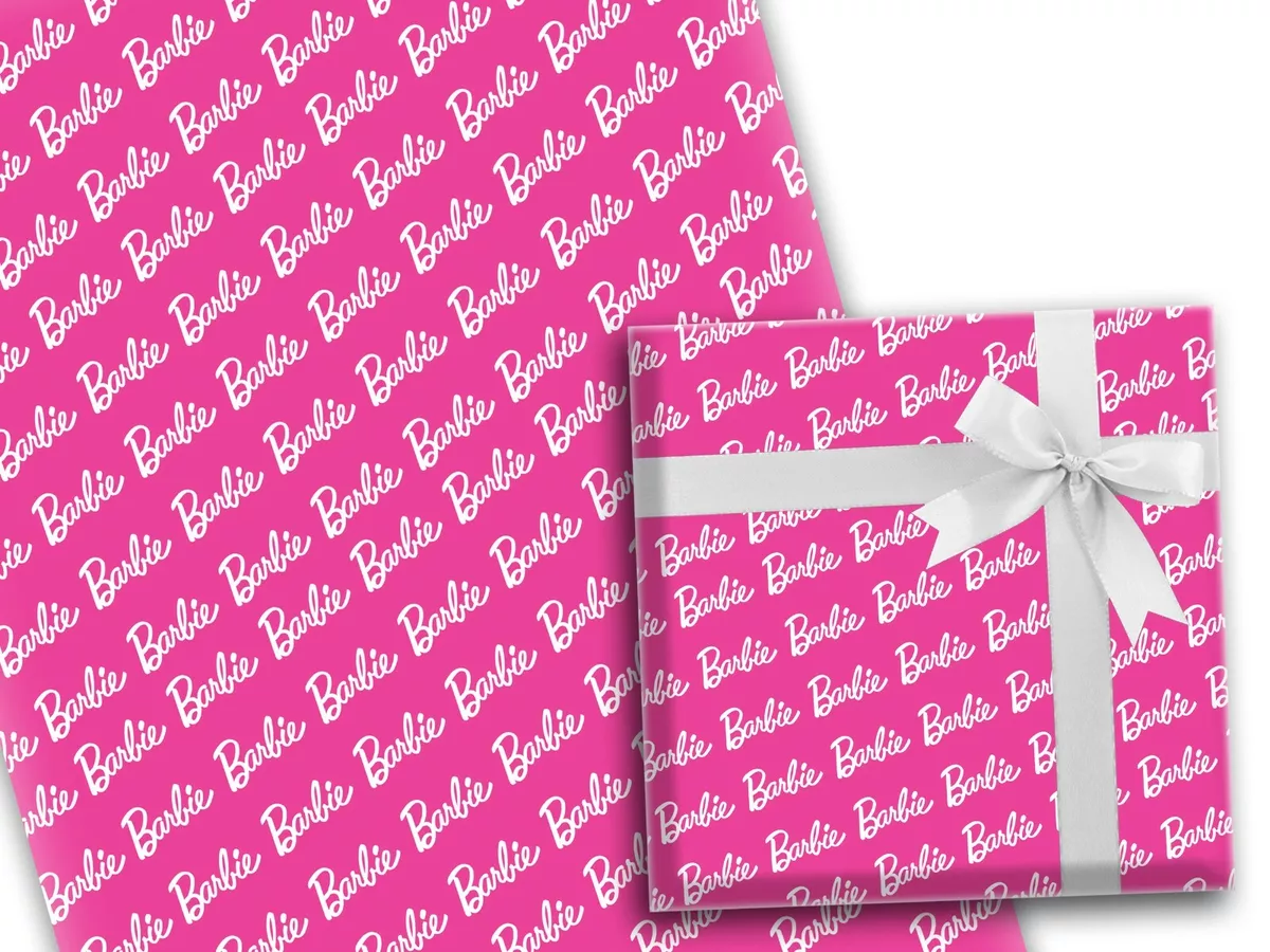 Barbie D1 PINK Classic Text Gift Wrapping Paper Present Princess Kids Girls  Doll