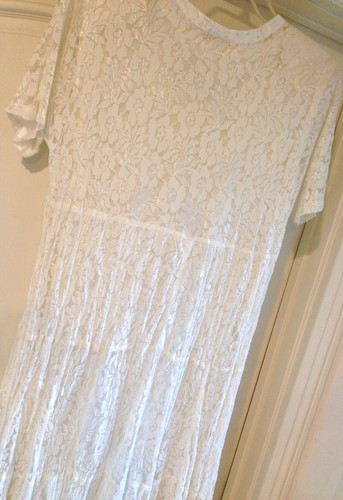 Vtg Size L Elegant Ivory Lace Crinkle Long Victorian Wedding Brides Dressy Dress - Picture 3 of 6
