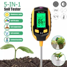 5 in 1 LCD Digital Soil PH Meter Tester Moisture Humidity LED Light Garden Plant
