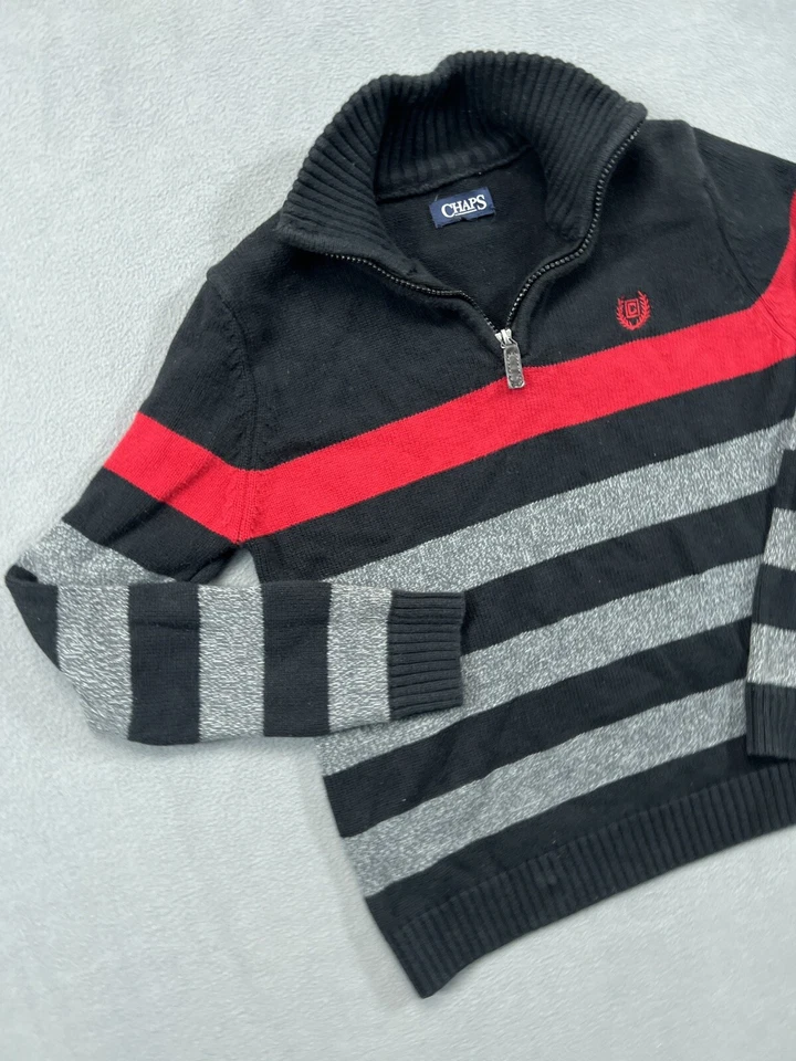 Suéter Chaps Niños L P2P 17.5 Negro Rayas Rojo Logo Tejido Pullover Para Hombres Foto 2 de 4