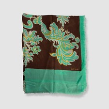 Etro Women's Brown Floral Patterned Fringe Cashmere-Blend Wool Scarf