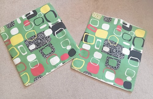 2 pares de fundas de cojín de tela atómica verde vintage años 50 mediados de siglo hechas a mano - Imagen 4 de 4