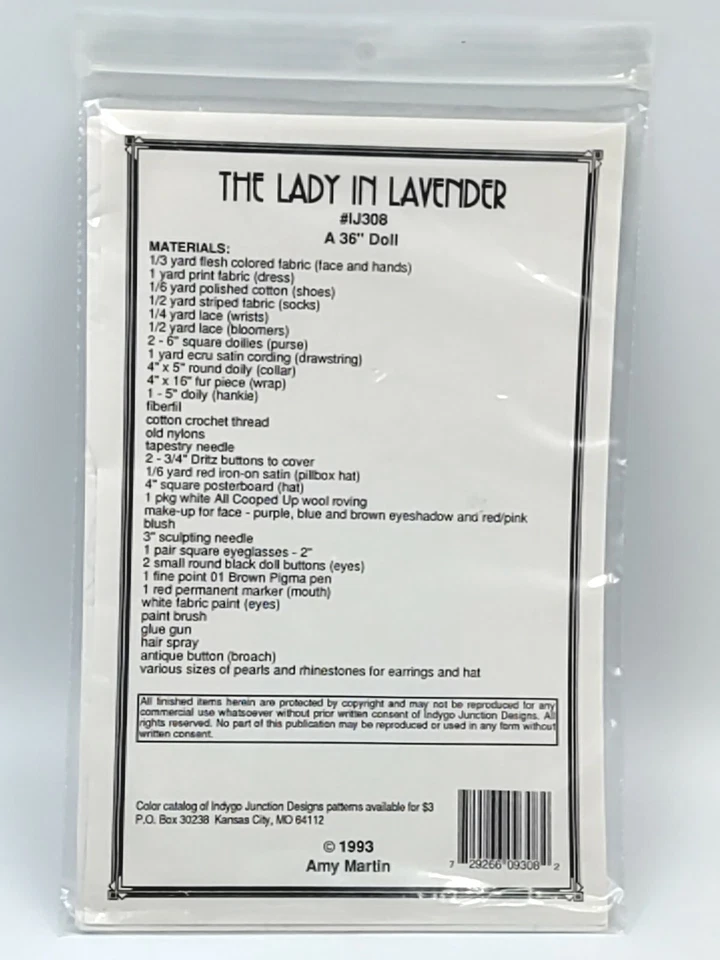 LADY IN LAVENDER Pattern 36" Doll Indygo Junction Designs 1993 IJ308 NEW  - Image 2 of 2