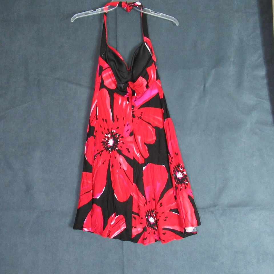 Vestido Maggy London Para Mujer Talla 4 Negro Rojo Floral Tropical Halter Sexy Coqueto Foto 4 de 4