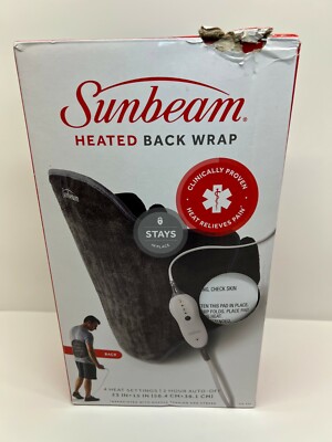 SUNBEAM HEATING PAD Back Wrap with Adjustable Strap Contoured for Pain  Relief 53891133036|