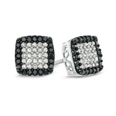 1/4Ct Natural Diamond Square Cluster Stud Earrings 10k White Gold