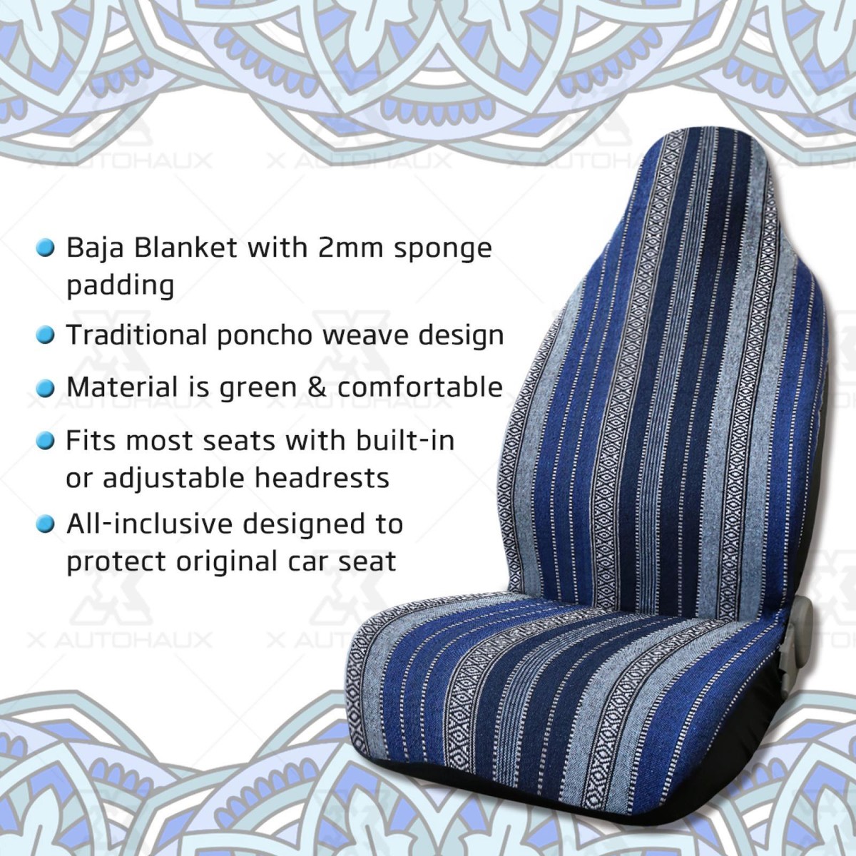 Baxinh Horse Floral Car Seat Covers Full Set - Universal Fit For SUV Sedan Truck, Non-Slip, Blue & Red - View #5